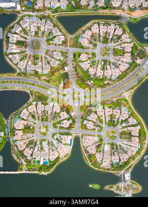 Aerial view of the housing development Jumeirah Islands in Dubai, U.A.E. Stock Photo