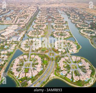 Aerial view of the housing development Jumeirah Islands in Dubai, U.A.E. Stock Photo
