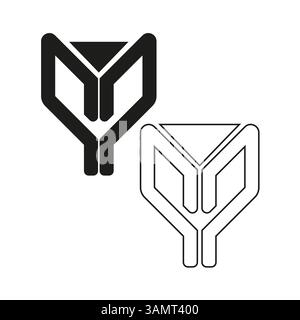 Heart shaped emblem. Letter Y symbol. Vector logo icon. Triangle detail top. Stock Vector