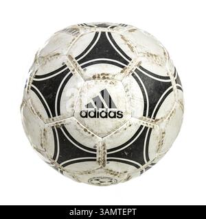 Classic dirty adidas tango 12 soccer ball isolated on white background Stock Photo