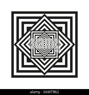Concentric square illusion. Diamond contour shape. Optical depth pattern. Vector line structure. Stock Vector