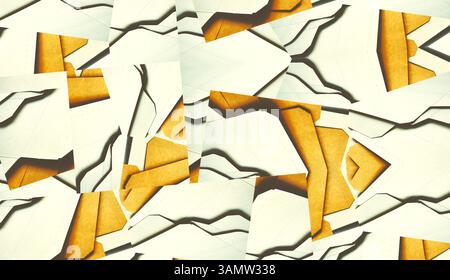 Patterned background, abstract. Textured layers of unfolded cardboard boxes. Paper cover. Image manipulation. Sustainable packaging, fabric print, mod Stock Photo