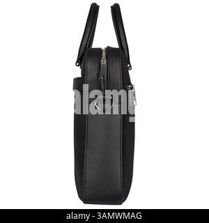 Side View of Black Leather Briefcase with Zipper Stock Photo