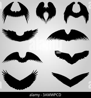Set of hand drawn bird or angel wings Stock Vector