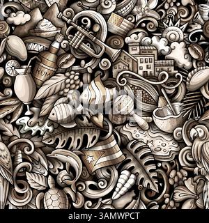 PUERTO RICO doodles seamless pattern. Stock Vector