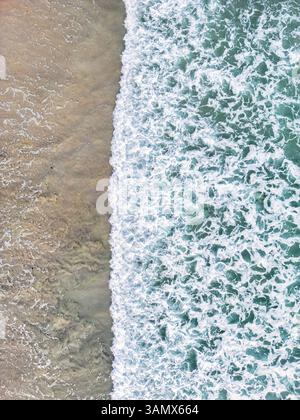 Aerial view of beautiful tropical sea with waves and serene shore, Punta Mita, Mexico. Stock Photo