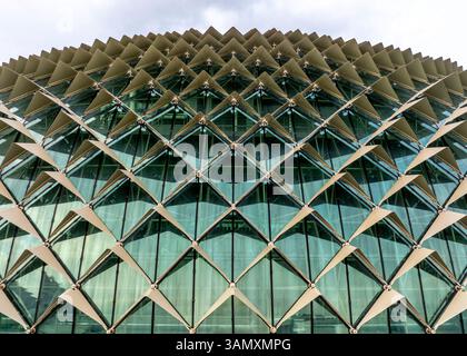Aerial view of esplanade and theatres on the bay with modern architecture and geometric patterns, Downtown Core, Central Singapore Community Developme Stock Photo