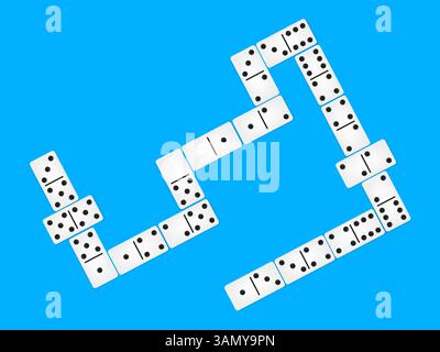 Domino game tiles. Playing domino, bones tile with numbers top view. Board game for two, gaming process step by step. Hobby neoteric vector background Stock Vector