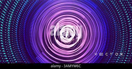 Array with dynamic particles. Swirl with connected dots. Abstract science or technology background. 3d vector illustration. Stock Vector