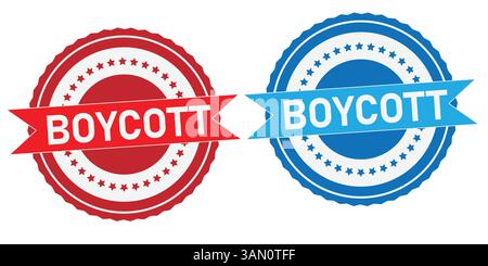 Grunge Boycott Stamp Vector – Red Blue Rubber Ink Design on White Background Stock Vector