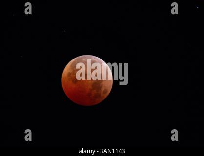 Total Lunar Eclipse of The Red Moon with a Black Background Stock Photo