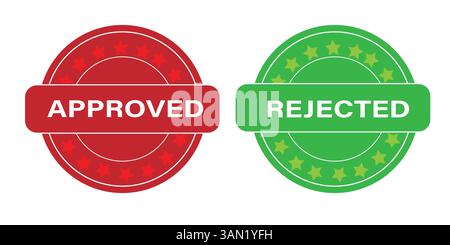 Approved and Rejected Stamp Vector – Red Green Circular Seals for Business & Quality Control Stock Vector