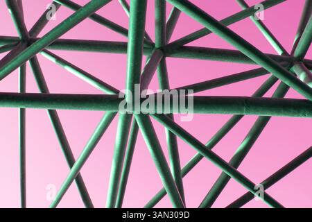 Industrial pipe sculpture made from metal with vibrant abstract background Stock Photo