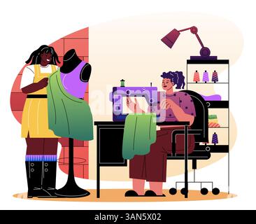 Fashion designers working in studio. Vector illustration Stock Vector