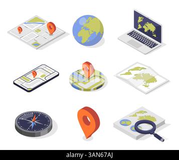 Magnifier with Satellite and Earth Globe vector concept linear icon or ...