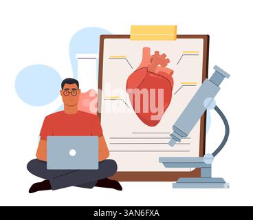 Heart student cartoon character studying with pencil. Vector ...
