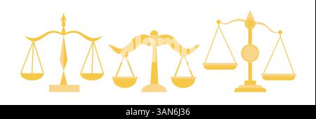 Golden justice balance icons set. Vector illustration Stock Vector