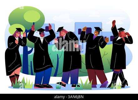 Happy diverse students celebrating graduation from school Stock Vector ...