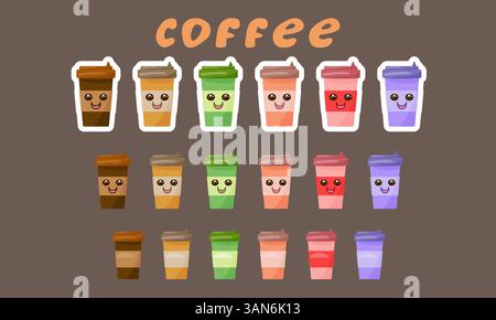 Set of coffee cardboard cups, and hand written coffee inscription Stock Vector