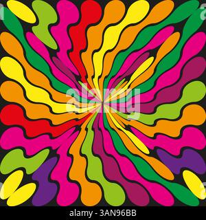 Colorful radial pattern. Red yellow green waves. Purple orange shades. Vector illustration. Stock Vector