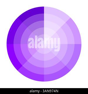 Purple radial circle. Chromatic wheel vector. Light dark contrast. Color spectrum symbol. Stock Vector