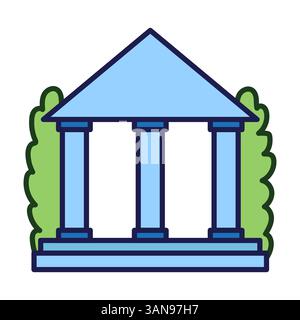 Temple building icon. Ancient structure shape. Blue column architecture. Vector heritage symbol. Stock Vector