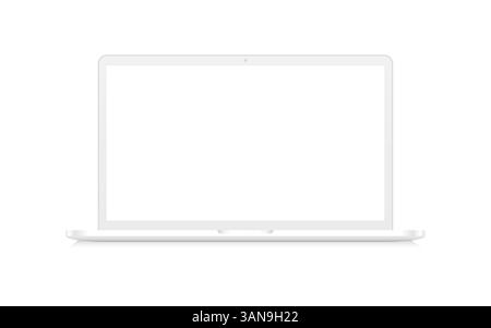 White laptop mockup with blank screen. Notebook with clean display on white background. Modern device layout for presentation or advertisement. Vector Stock Vector