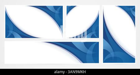 Set of abstract business card templates in dark blue color isolated white backgrounds for presentation slides, template frame with space for texts Stock Vector