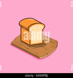 Bread on chopping board breakfast food illustration Stock Vector