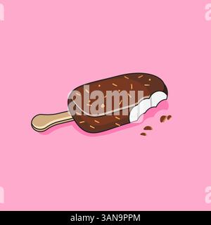 Vector illustration of bite ice cream chocolate nuts Stock Vector
