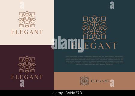 Elegant Logo Abstract Floral Geometric Ornament Pattern Brand Identity Business Fashion Beauty Stock Vector