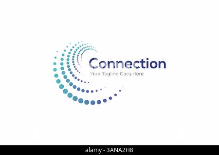 Connection Logo Modern Business Global Technology Network Internet Company Website with Abstract Shape Twirl Halftone Concept Stock Vector