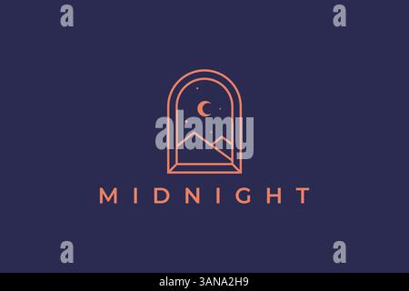 Midnight Logo Window Frame Abstract View Mountain with Concept Bohemian Hipster Minimalist Elegance Stock Vector
