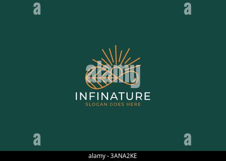 Infinity and Nature Logo with Concept Shape Limitless Infinite Unlimited Sign Symbol Sun Leaf Water Abstract Stock Vector