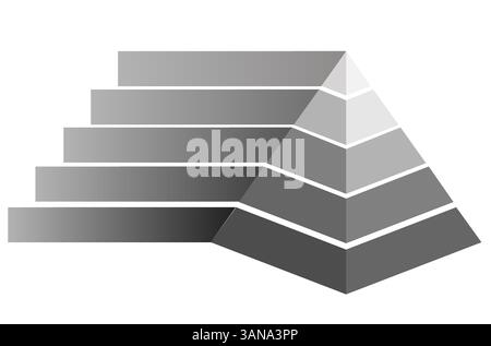 Infographic illustration of gay and black color triangles divided cut into five step and space for text, Pyramid shape made layers for presenting Stock Vector