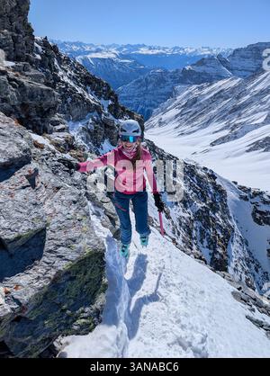 Ski tour on the Pizol mountain in Switzerland. High quality photo. Stock Photo