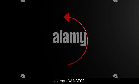 3d red circular arrow on black background, guiding arrow in a circle Stock Photo