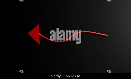 3d red wavy arrow on black background, directional arrow in circle Stock Photo