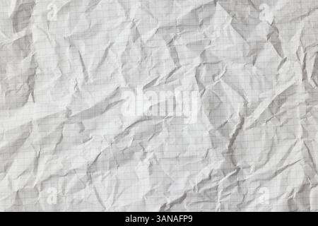 white crumpled wrinkled checkered paper sheet texture background Stock Photo