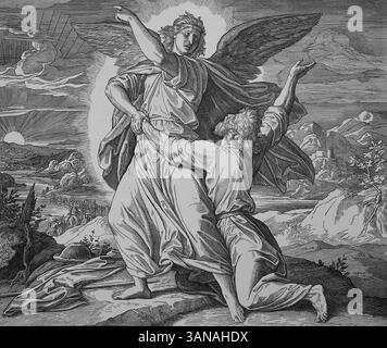 Old Testament. Jacob wrestles with the Angel. Illustration by J ...