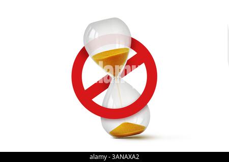 Hourglass with prohibition sign on white background - Time concept Stock Photo