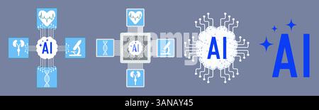 Set of illustrations about artificial intelligence, the use of artificial intelligence in the field of medicine Stock Vector