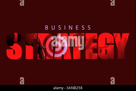 Text-masking illustration of Business STRATEGY, integrated with the silhouette of a hand holding a knight chess piece. Symbolizing strategic thinking Stock Vector