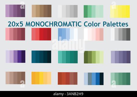 Monochromatic Color Palettes 20x5, Packs, Discover 20 Sets of Vibrant Vector Color Palettes , Colour Pallete, Color Pallette, Color Schemes Stock Vector