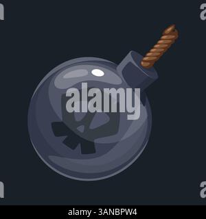 Cartoon Bomb with Skull .Pirate bomb. GUI UI for web, game or app. Interface element. Pirate theme. Stock Vector