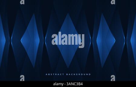 Abstract blue background with geometric dynamic glowing triangle shapes. Modern trendy dark blue backdrop for business, corporate, brochure, banner Stock Vector