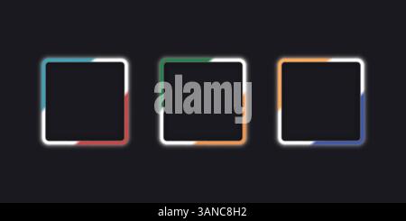 Gradient glowing frames with shadows of different colors isolated on a dark background. Vector 3D illustration. Stock Vector