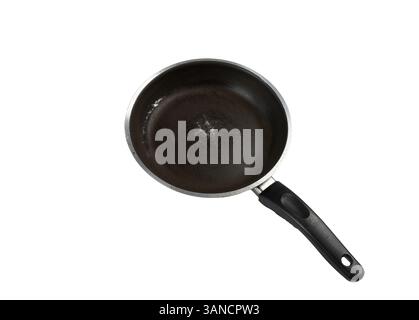 an old scratched pan on a transparent surface Stock Photo