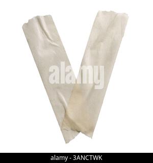 Letter V made of off-white color masking tape on white background with clipping path Stock Photo