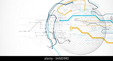 Abstract circuit board background with sphere. Hi-tech digital technology concept. Vector. Stock Vector